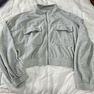 aerie grey cropped corduroy shacket with pockets